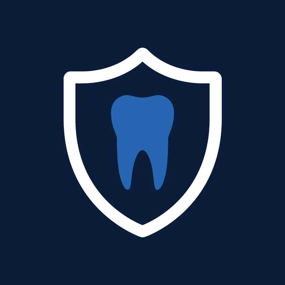 Blue tooth symbol inside a white shield on a dark blue background.